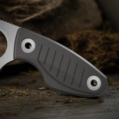 Kizer Nightjar 2.94" Aichi AUS-10 Gray Aluminium Fixed Blade Knife by Black Bird Blades 1114A2
