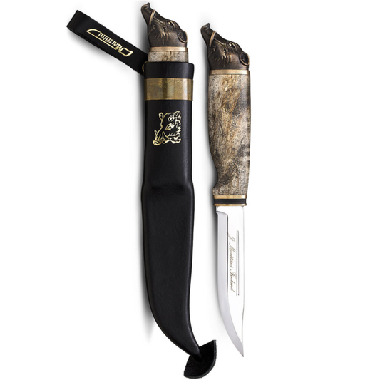 Marttiini Wild Boar 4.33" Curly Birch Puukko Knife with Leather Sheath
