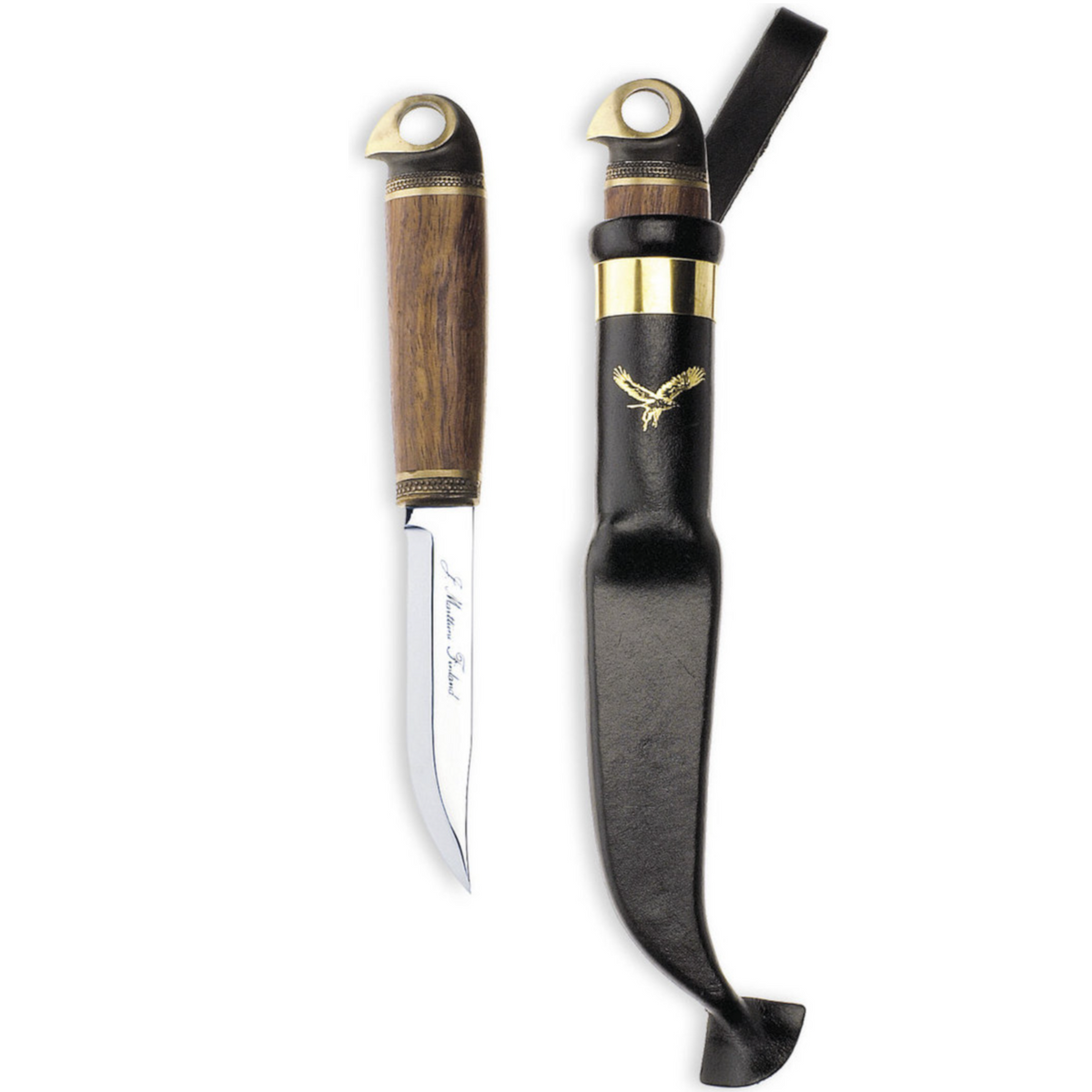 Marttiini Eagle 4.33" Curly Birch Puukko Knife with Leather Sheath