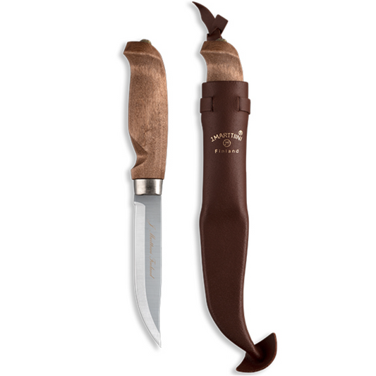 Marttiini Lumberjack Stainless 4.33" Stained Birch Puukko Knife with Leather Sheath