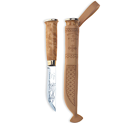 Marttiini Lapp Knife 230 4.33" Curly Birch Puukko Knife with Leather Sheath