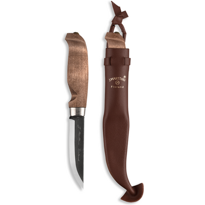 Marttiini Lumberjack Carbon 3.94" Stained Birch Puukko Knife with Leather Sheath
