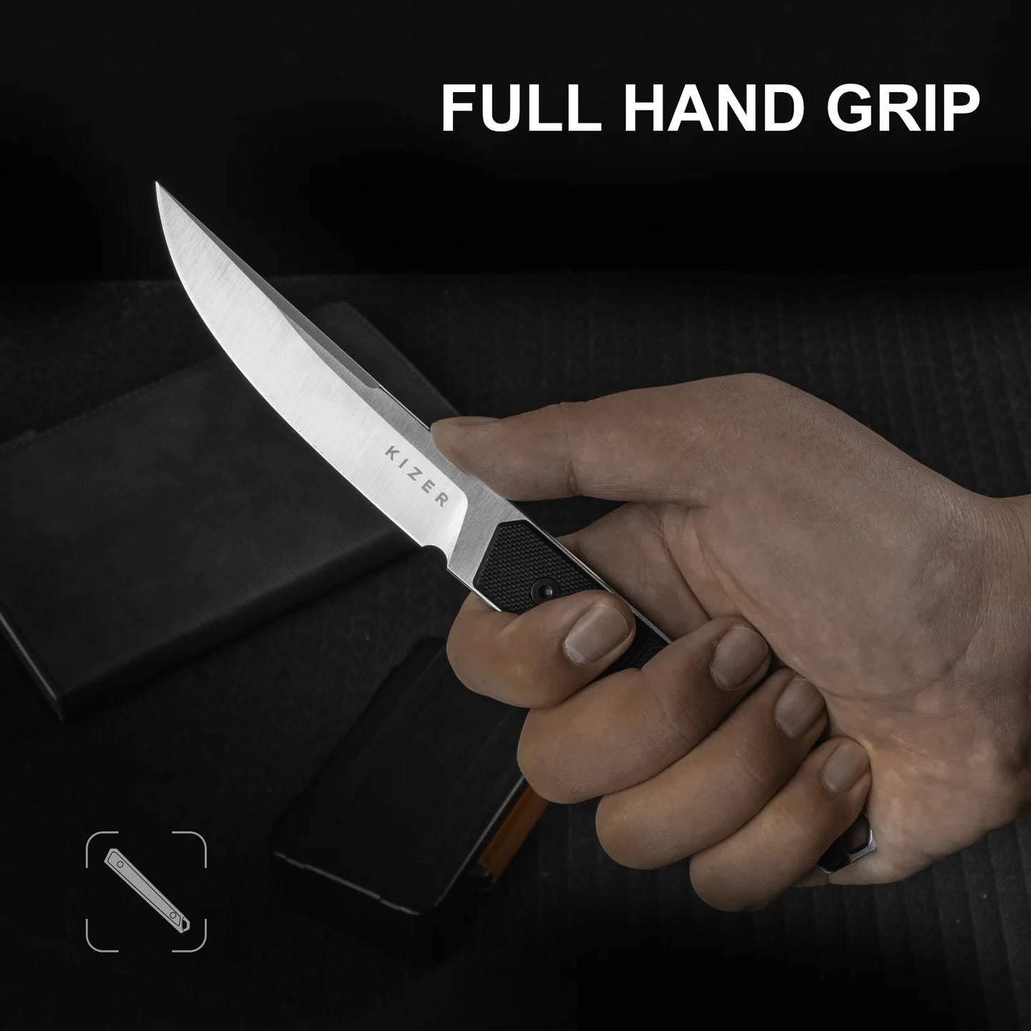 Kizer Kwaiken 3.94" Nitro-V Black G10 Fixed Blade Knife 1066A4