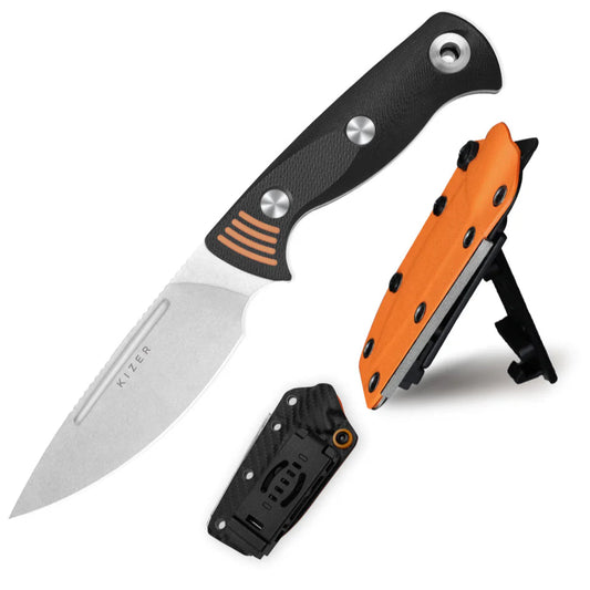 Kizer Evenki 3 4.48" AEB-L Black Orange G10 Fixed Blade Knife 1099A1