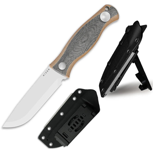 Kizer Polaris 4.23" AEB-L Scandi Grind Black/Brown Micarta G10 Fixed Blade Knife 1100A1