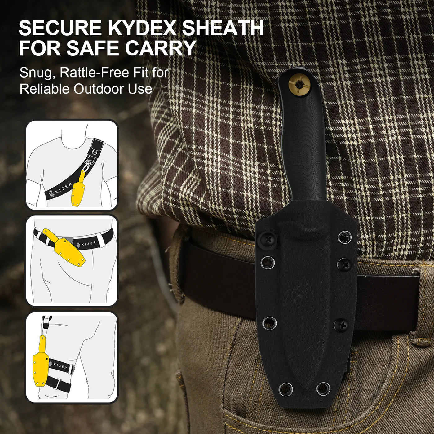Kizer Drop Bear Fix 3 3.8" Sandvik 14C28N Black G10 Fixed Blade Knife 1101A1