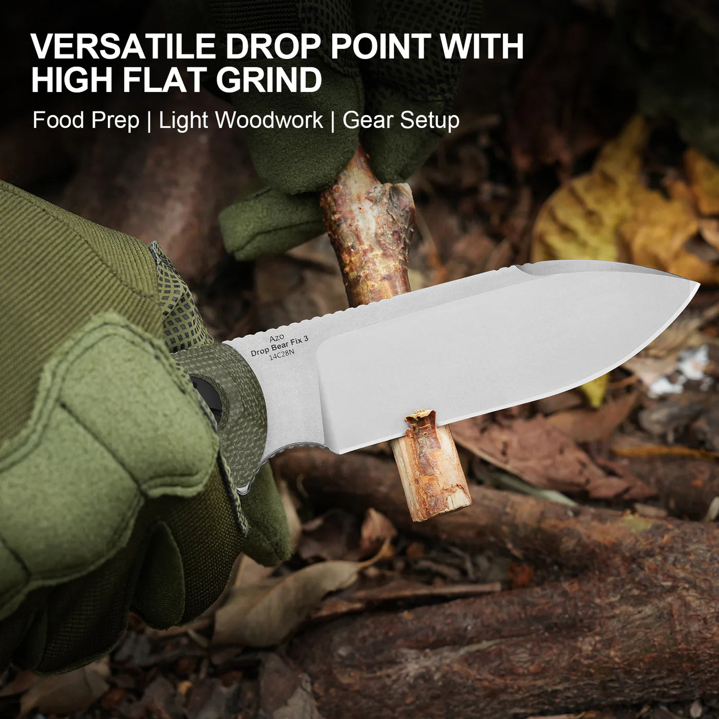 Kizer Drop Bear Fix 3 3.8" Sandvik 14C28N Green Micarta Fixed Blade Knife 1101A2