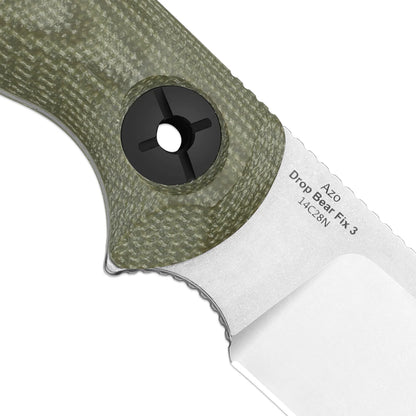 Kizer Drop Bear Fix 3 3.8" Sandvik 14C28N Green Micarta Fixed Blade Knife 1101A2