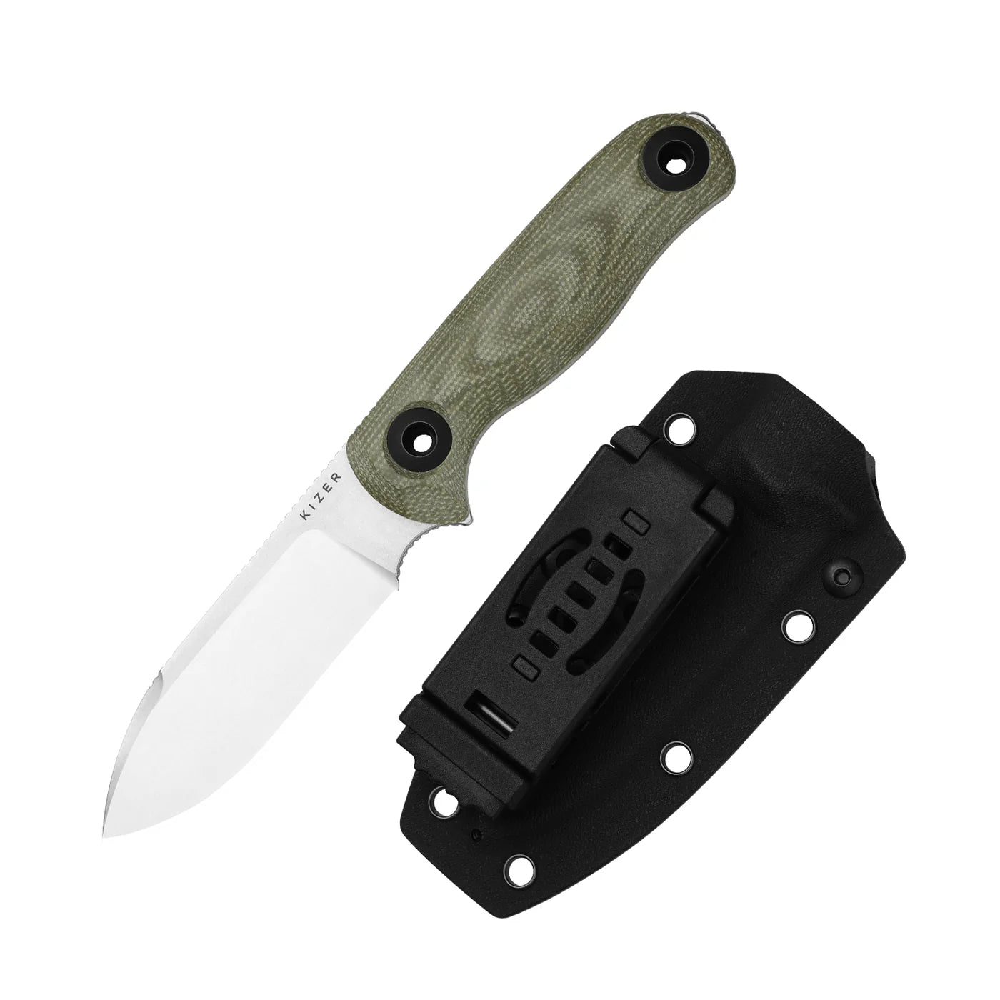 Kizer Drop Bear Fix 3 3.8" Sandvik 14C28N Green Micarta Fixed Blade Knife 1101A2