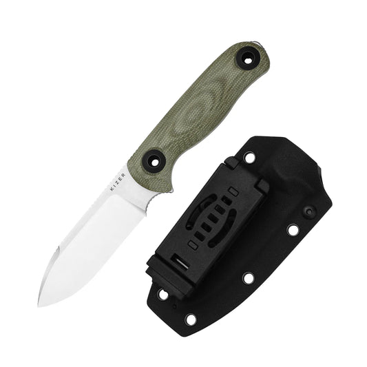 Kizer Drop Bear Fix 3 3.8" Sandvik 14C28N Green Micarta Fixed Blade Knife 1101A2