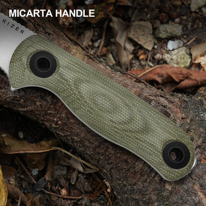 Kizer Drop Bear Fix 3 3.8" Sandvik 14C28N Green Micarta Fixed Blade Knife 1101A2