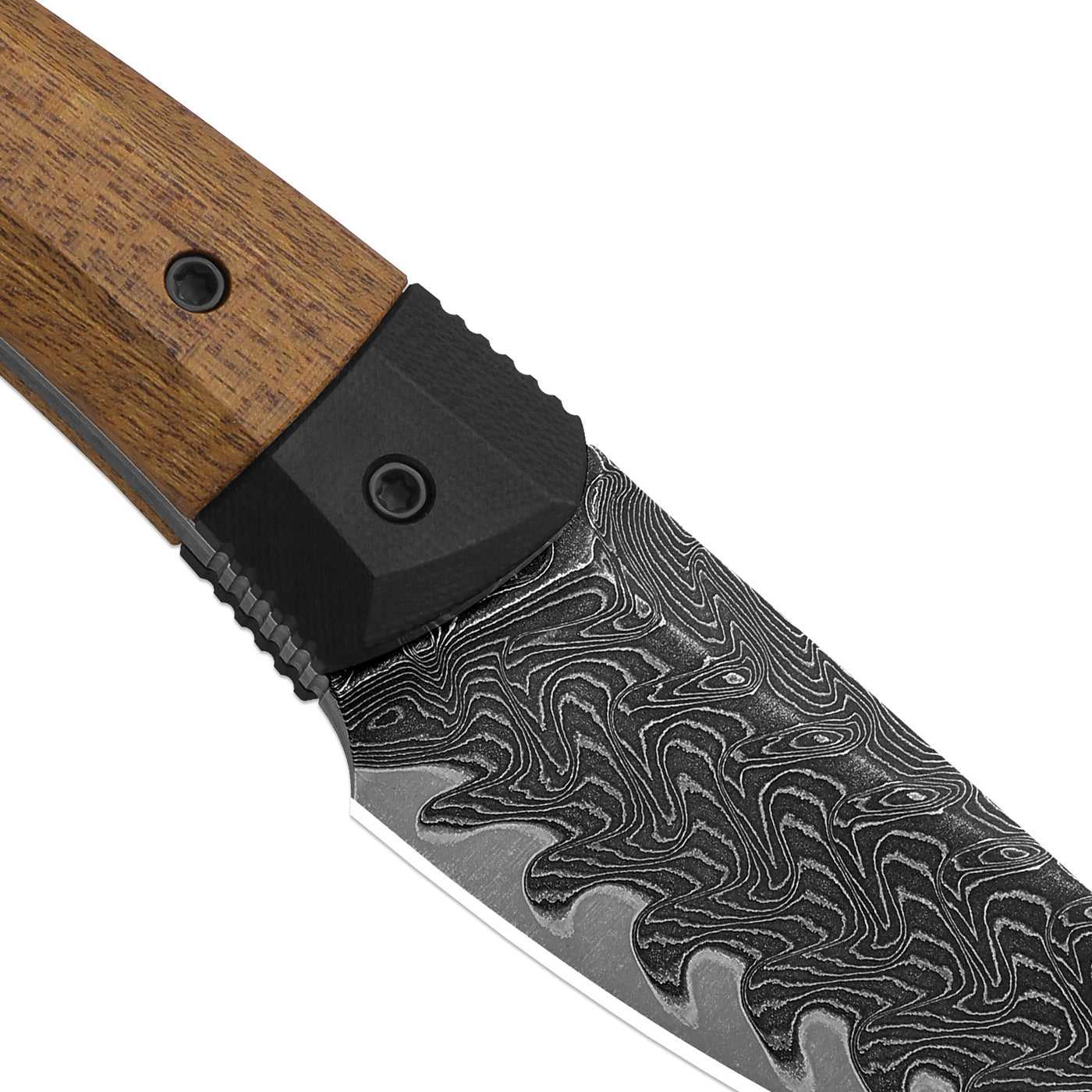 Kizer Momo Fix 3 3.2" Takefu VG-10 Damascus Mkuruti Wood G10 Fixed Blade Knife by Vladimir Legachev 1124A1