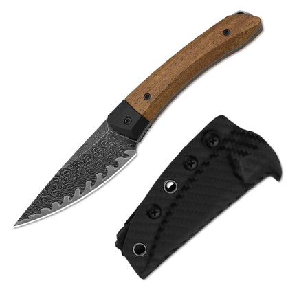 Kizer Momo Fix 3 3.2" Takefu VG-10 Damascus Mkuruti Wood G10 Fixed Blade Knife by Vladimir Legachev 1124A1