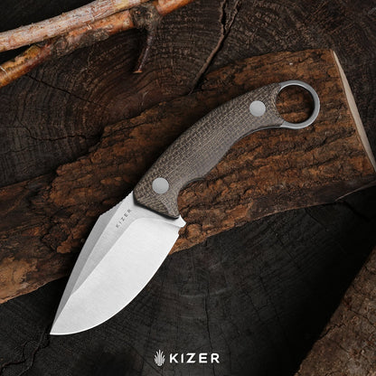 Kizer Cabox II 3.59" AEB-L Satin Brown Micarta Fixed Blade Knife 1128A2