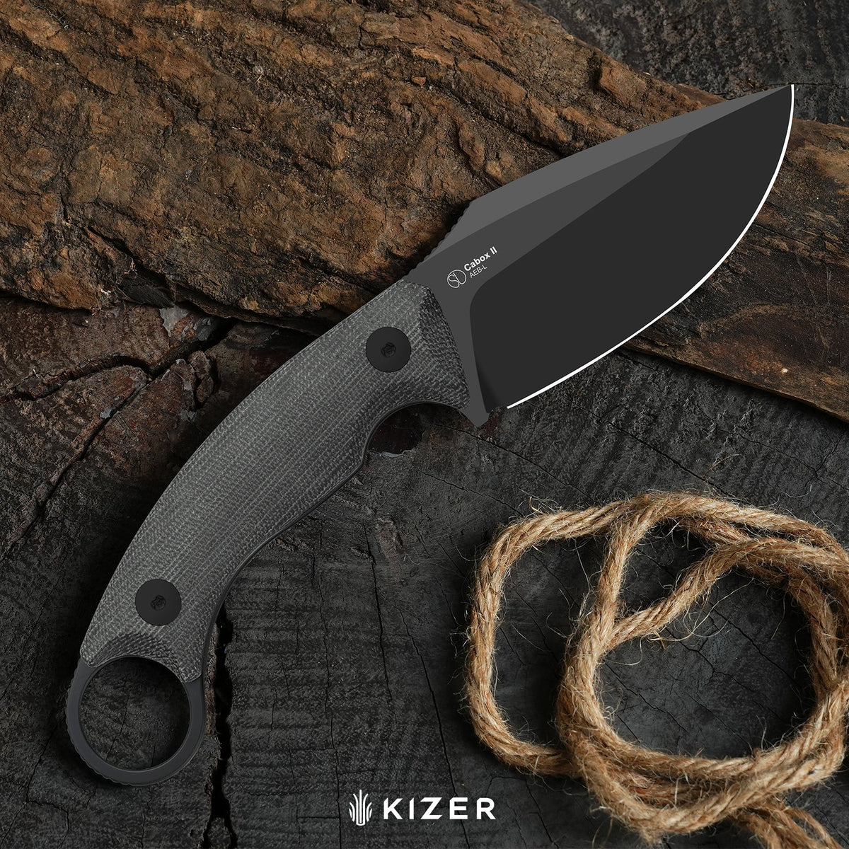 Kizer Cabox II 3.59" AEB-L Black PVD Micarta Fixed Blade Knife 1128A1
