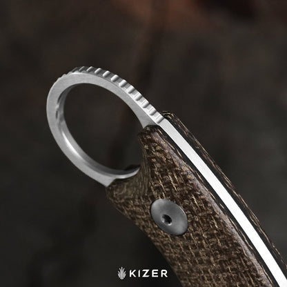 Kizer Cabox II 3.59" AEB-L Satin Brown Micarta Fixed Blade Knife 1128A2