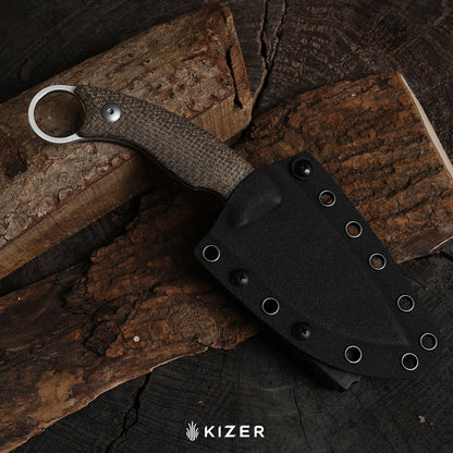 Kizer Cabox II 3.59" AEB-L Satin Brown Micarta Fixed Blade Knife 1128A2