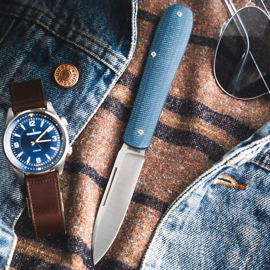 Boker Solingen Coffin 3.15" Magnacut Denim Micarta Folding Knife by Chuck Gedraitis 112944