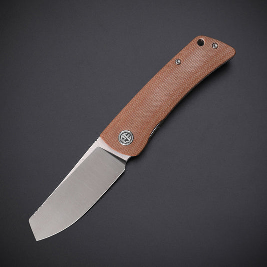 Petrified Fish Flavorist 3.15 Bohler K110 Brown Canvas Micarta Cleaver Folding Knife