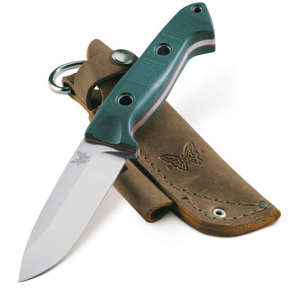 Benchmade 162 Sibert Bushcrafter 4.4" CPM-S30V Fixed Blade Knife with Green G10 Handles and Leather Sheath