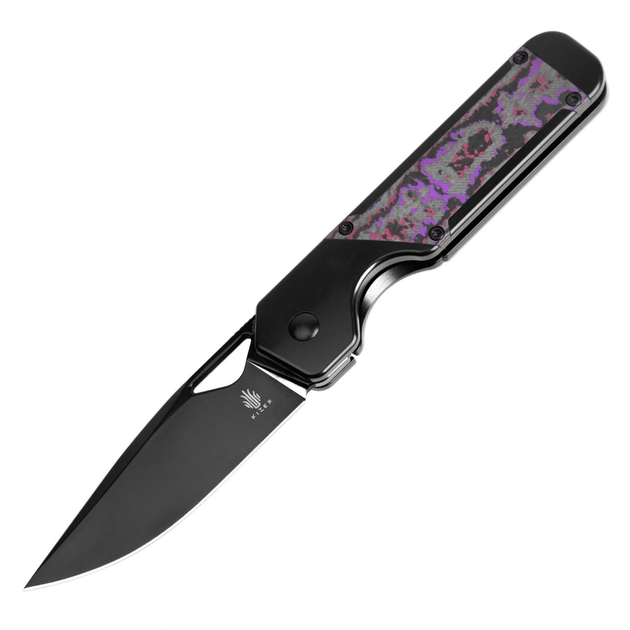 Kizer Militaw 3.35" S45VN DLC Purple Haze Fatcarbon Titanium Folding Knife Ki3634A2