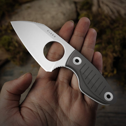 Kizer Nightjar 2.94" Aichi AUS-10 Gray Aluminium Fixed Blade Knife by Black Bird Blades 1114A2
