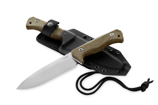 LionSteel T6 3V CVG 5.83" CPM 3V Green Canvas Micarta Fixed Blade Knife with Kydex Sheath