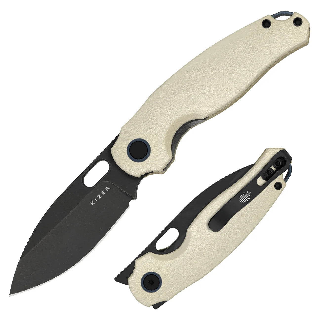 Kizer Seagull 2.9" 14C28N Black Stonewashed Beige Aluminium Folding Knife V3770A3