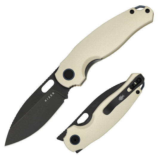 Kizer Seagull 2.9" 14C28N Black Stonewashed Beige Aluminium Folding Knife V3770A3
