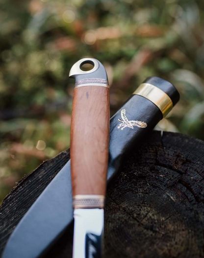 Marttiini Eagle 4.33" Curly Birch Puukko Knife with Leather Sheath