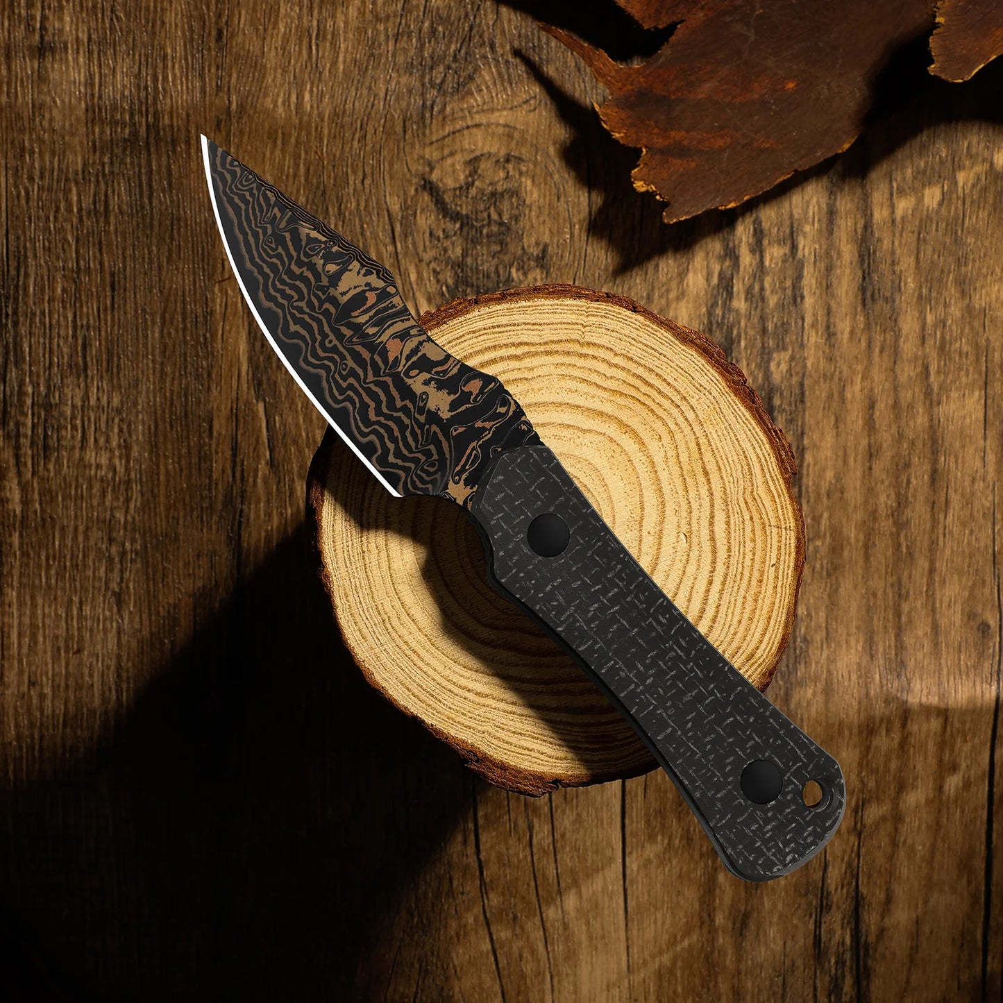 Kizer Bone 3.23" Copper Damascus Micarta Fixed Blade Knife by Maverick Customs 1122A2