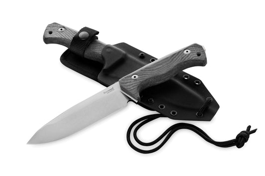 LionSteel T6 3V CVB 5.83" CPM 3V Black Canvas Micarta Fixed Blade Knife with Kydex Sheath