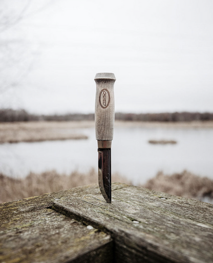 Marttiini Kaamos Carbon 3.5" Stained Birch Puukko Knife with Leather Sheath