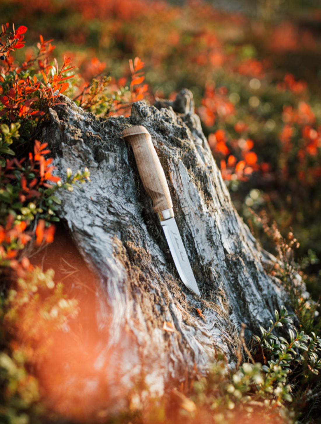 Marttiini Lumberjack Stainless 4.33" Stained Birch Puukko Knife with Leather Sheath
