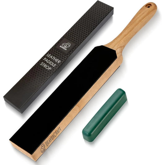 BeaverCraft Double-Sided Leather Paddle Strop with Polishing Compound LS6P1 - Made in Europe