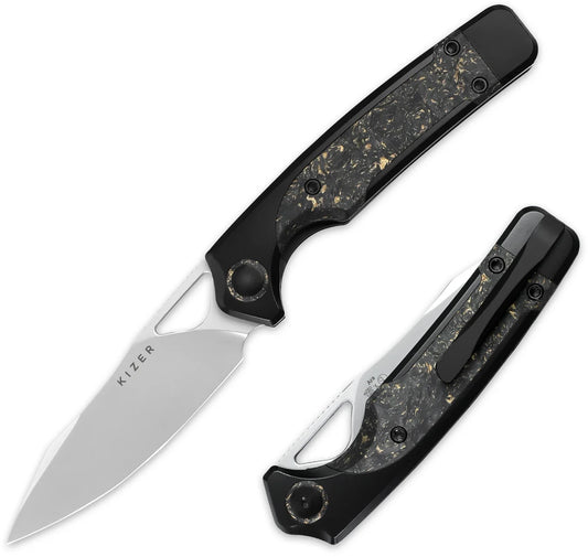 Kizer Ara 3.09" S45VN Carbon Fiber Gold Flake Titanium Folding Knife by Jonathan Styles x Paul Munko Ki3729A1