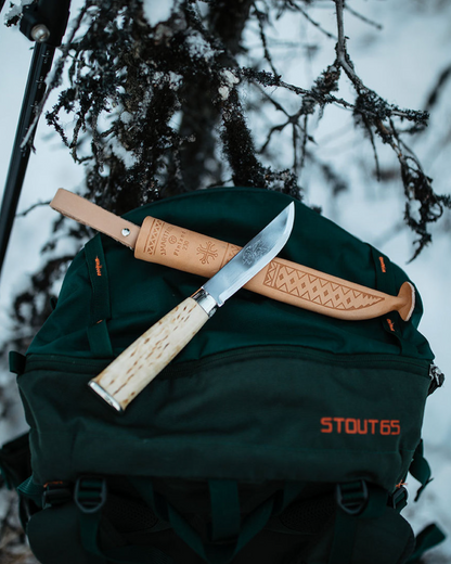 Marttiini Lapp Knife 230 4.33" Curly Birch Puukko Knife with Leather Sheath