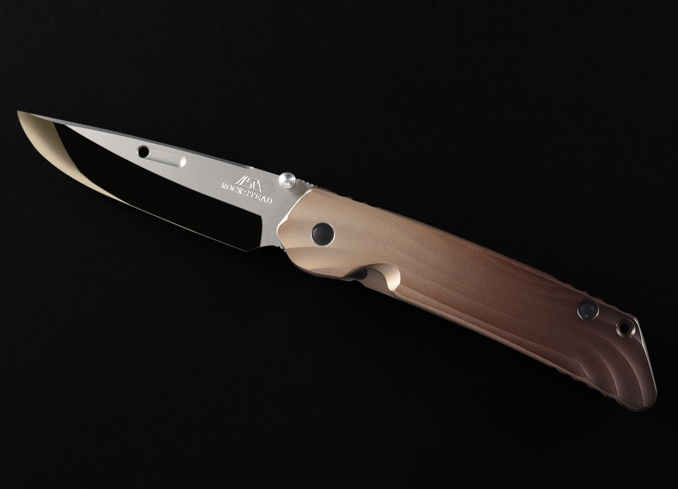 Rockstead HIGO II TI-ZDP (MAB) 3.5" Polished ZDP189 Folding Knife with Matt Antique Bronze Titanium Handle