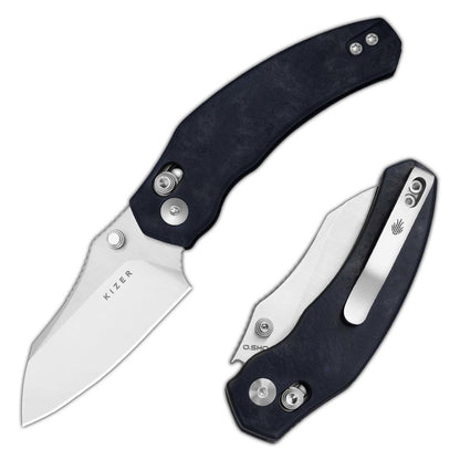 Kizer Mini Bulldog Clutch-Lock 2.51" Nitro-V Blue Canyon Richlite Folding Knife V3672SA3