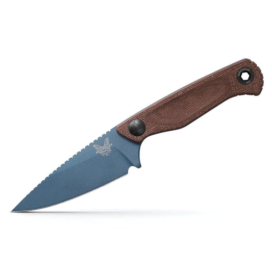 Benchmade 203BT-03 Dacian 3.54" CPM-Magnacut Blue Cerakote Brown Canvas Micarta Fixed Blade Knife