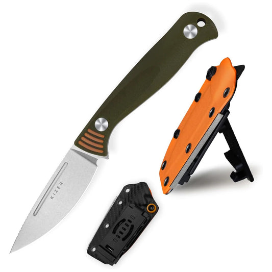 Kizer Evenki 1 2.98" AEB-L Orange Green G10 Fixed Blade Knife 1097A1