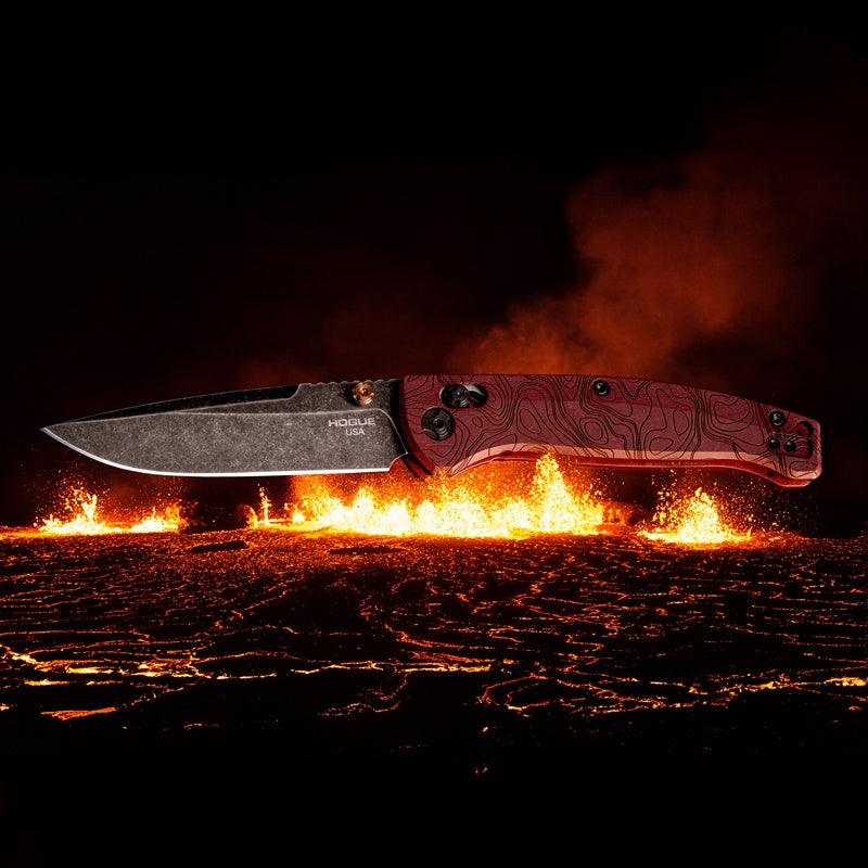 Hogue Mysto Fire 3.4" CPM Magnacut Black Stonewash Redstone Richlite Folding Knife
