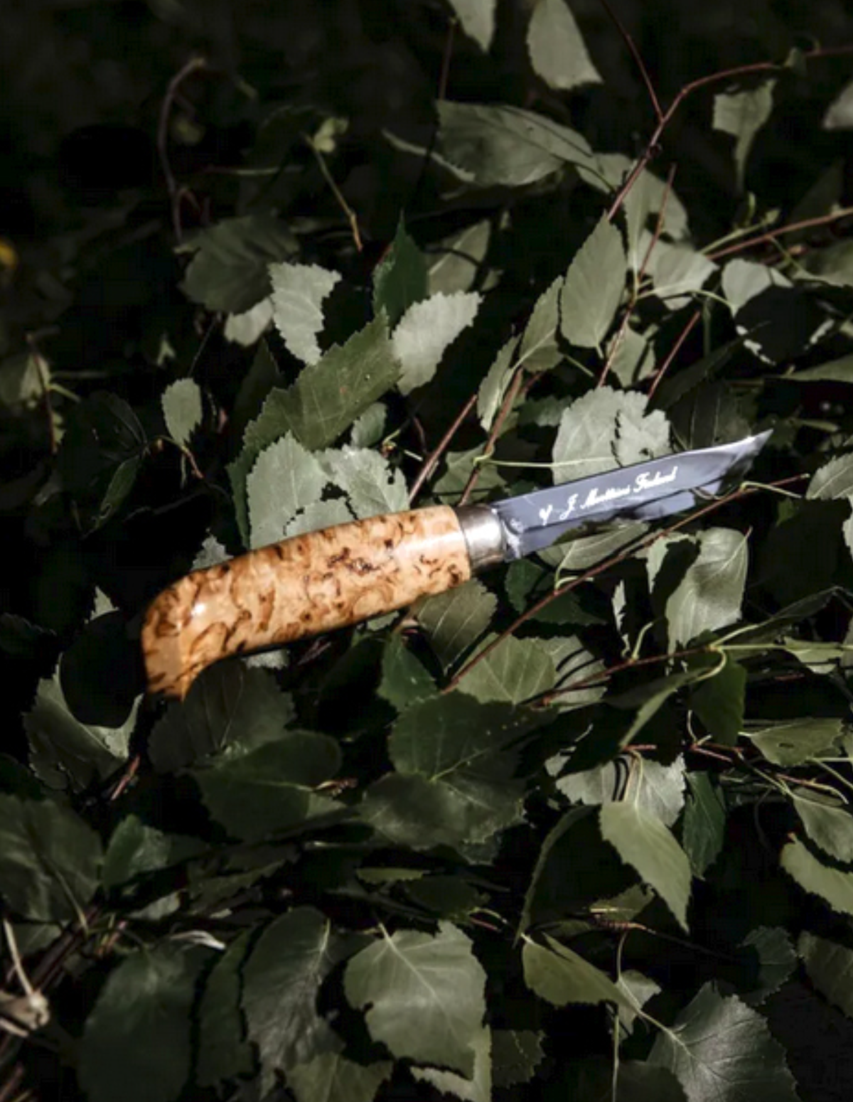 Marttiini Lynx 121 3.93" Curly Birch Puukko Knife with Leather Sheath