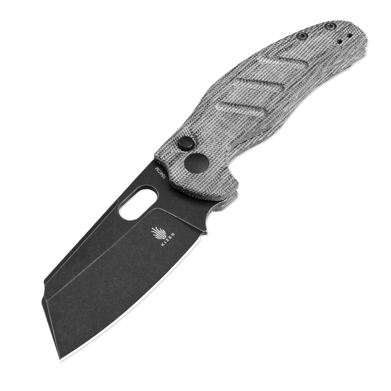 Kizer Sheepdog C01C 3.29" Black Stonewash 154CM Button-Lock Micarta Folding Knife V4488BC1
