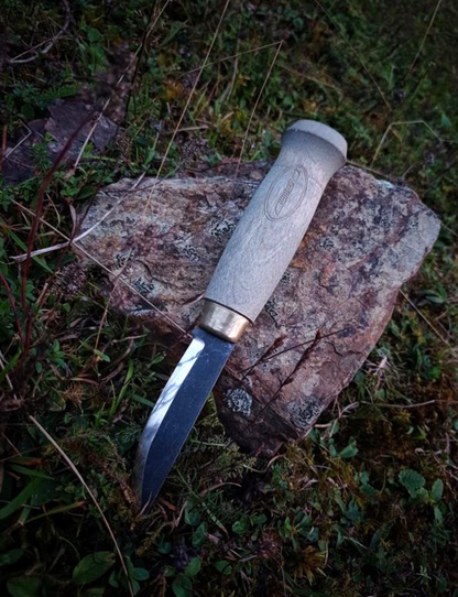 Marttiini Kaamos Carbon 3.5" Stained Birch Puukko Knife with Leather Sheath