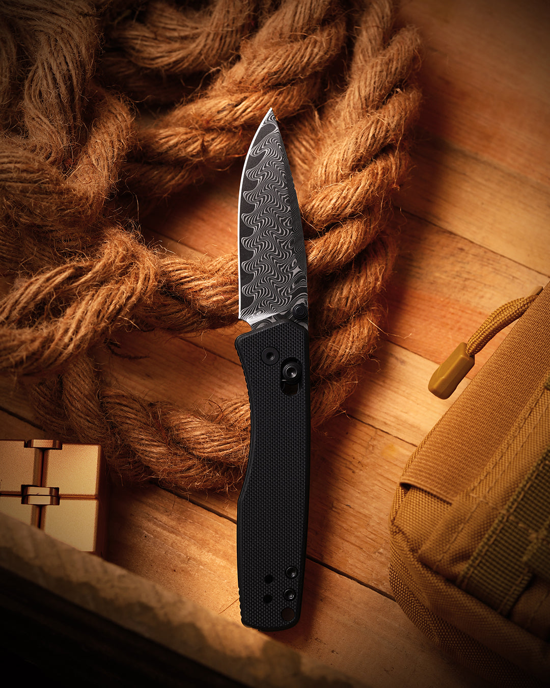 Kizer Aegis 2.8" Feathered Damascus Black G10 Clutch-Lock Folding Knife V3774A2