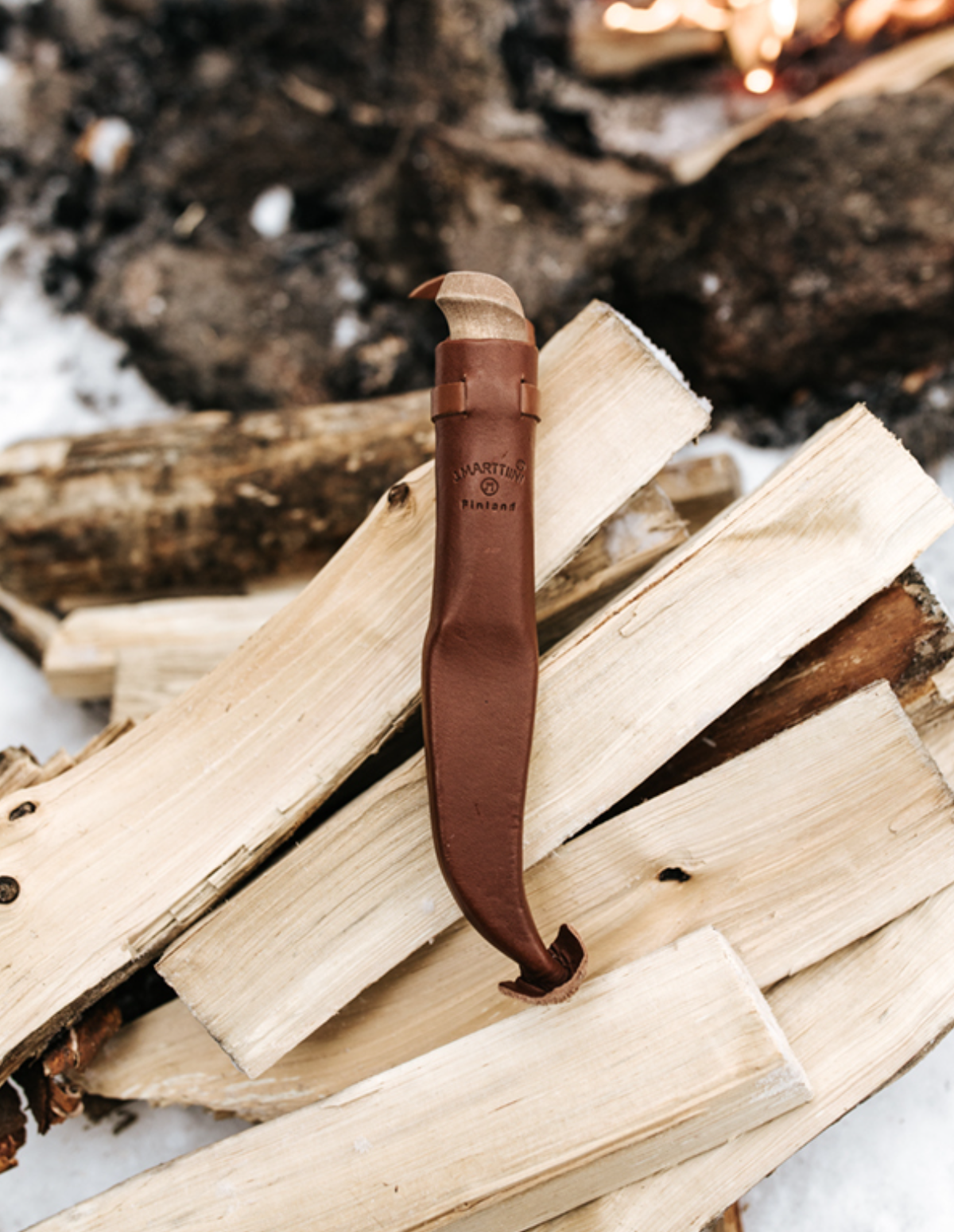 Marttiini Lumberjack Carbon 3.94" Stained Birch Puukko Knife with Leather Sheath