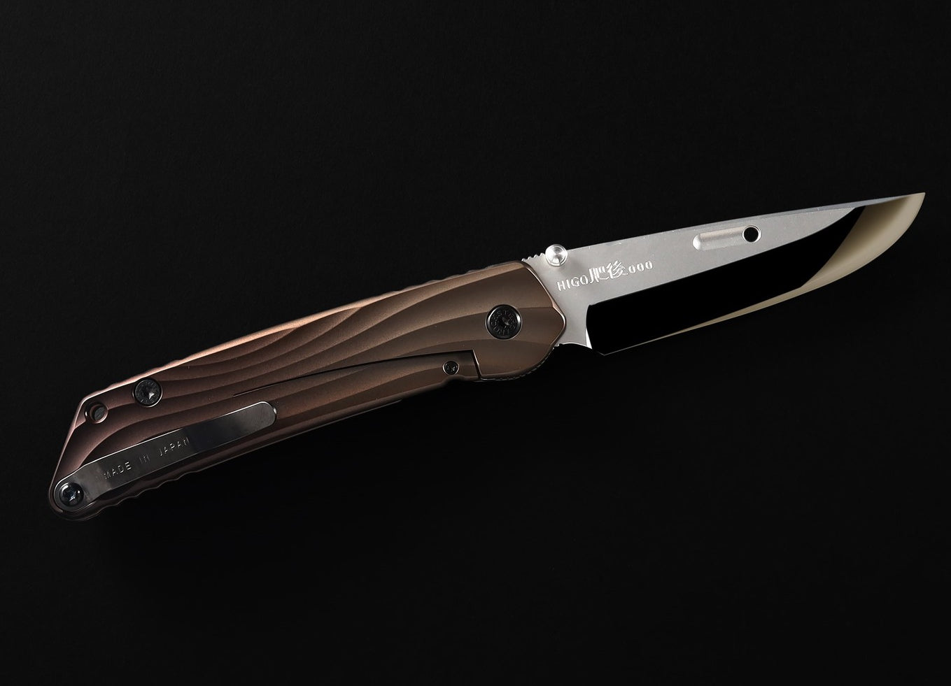 Rockstead HIGO II TI-ZDP (MAB) 3.5" Polished ZDP189 Folding Knife with Matt Antique Bronze Titanium Handle