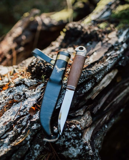 Marttiini Eagle 4.33" Curly Birch Puukko Knife with Leather Sheath