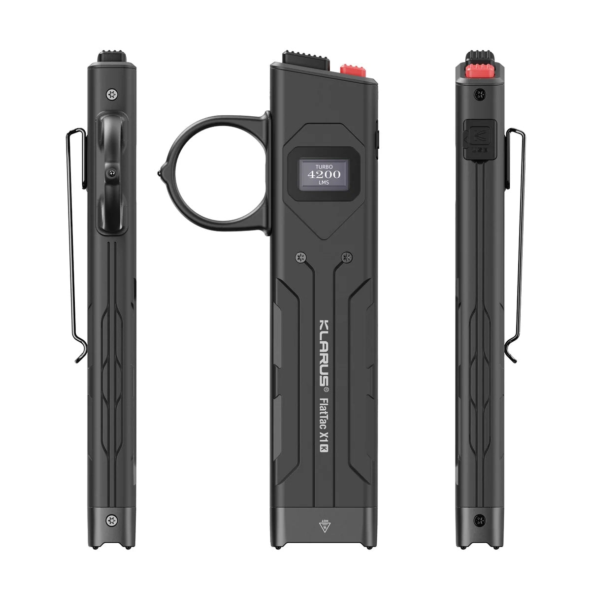 Klarus FlatTac X1-K Ultra Slim 4200LM 2700mAh IPX6 Knuckle-Ring Tactical Flashlight with OLED Display